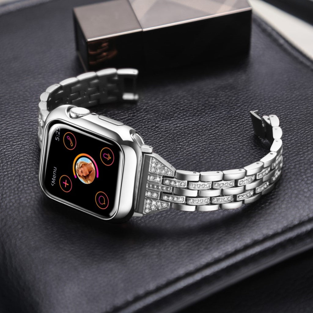  Apple Watch Series 5 44mm / Apple Watch 44mm Metal og Rhinsten Rem - Sølv#serie_5