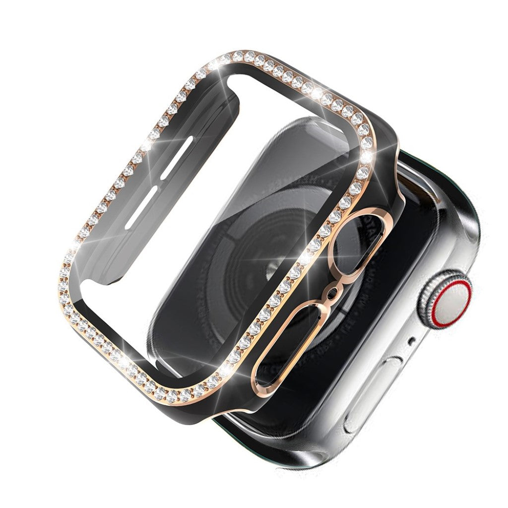 Super Fed Apple Watch 40mm Cover med Skærmbeskytter i Plastik, Rhinsten og Hærdet Glas - Sort#serie_1