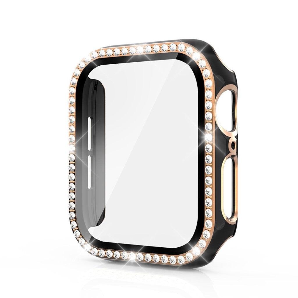 Super Fed Apple Watch 40mm Cover med Skærmbeskytter i Plastik, Rhinsten og Hærdet Glas - Sort#serie_1