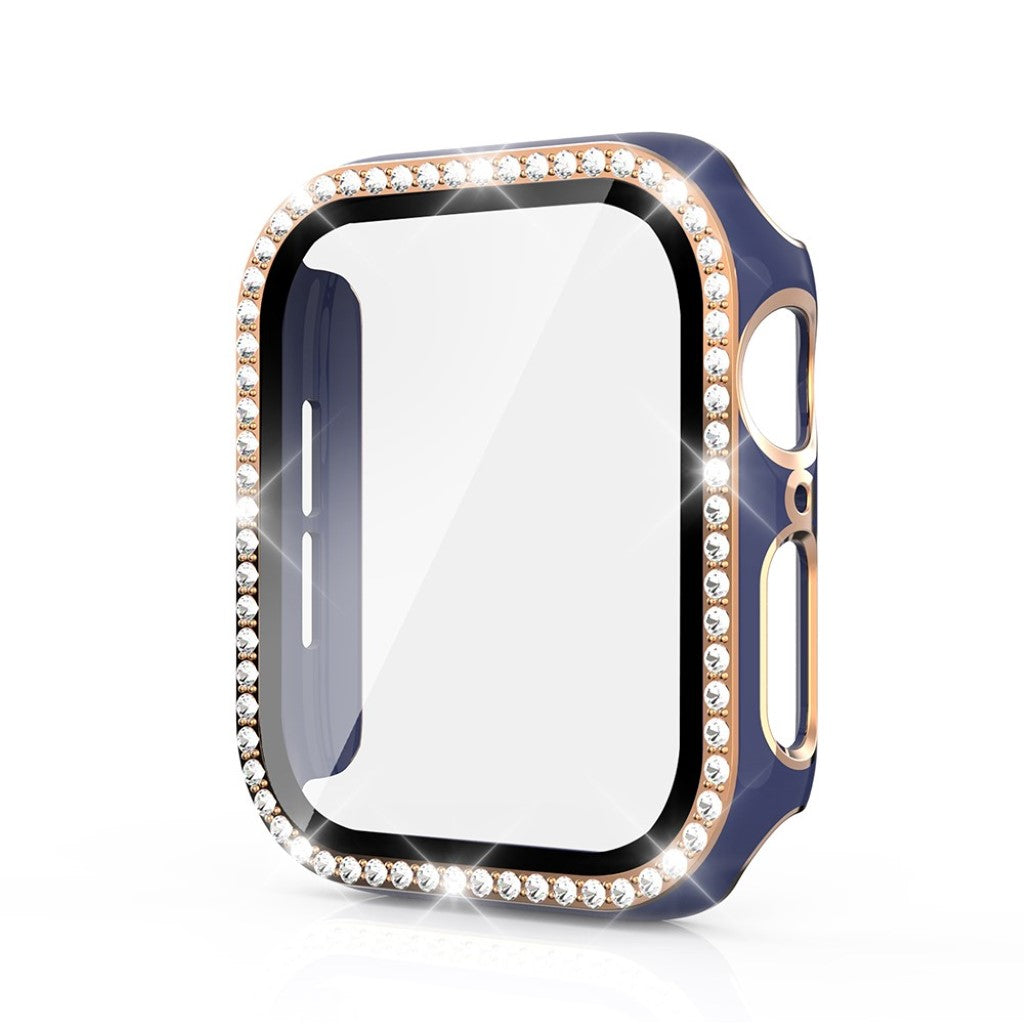 Super Fed Apple Watch 40mm Cover med Skærmbeskytter i Plastik, Rhinsten og Hærdet Glas - Blå#serie_10
