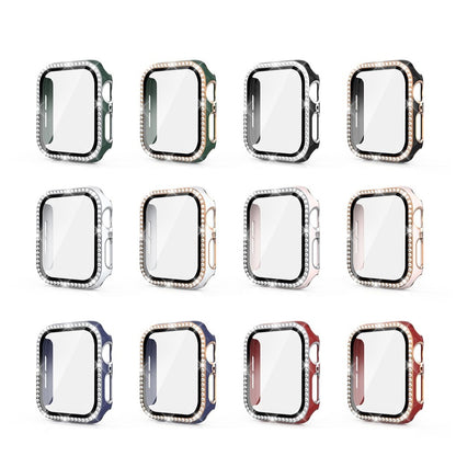 Super Fed Apple Watch 40mm Cover med Skærmbeskytter i Plastik, Rhinsten og Hærdet Glas - Blå#serie_10