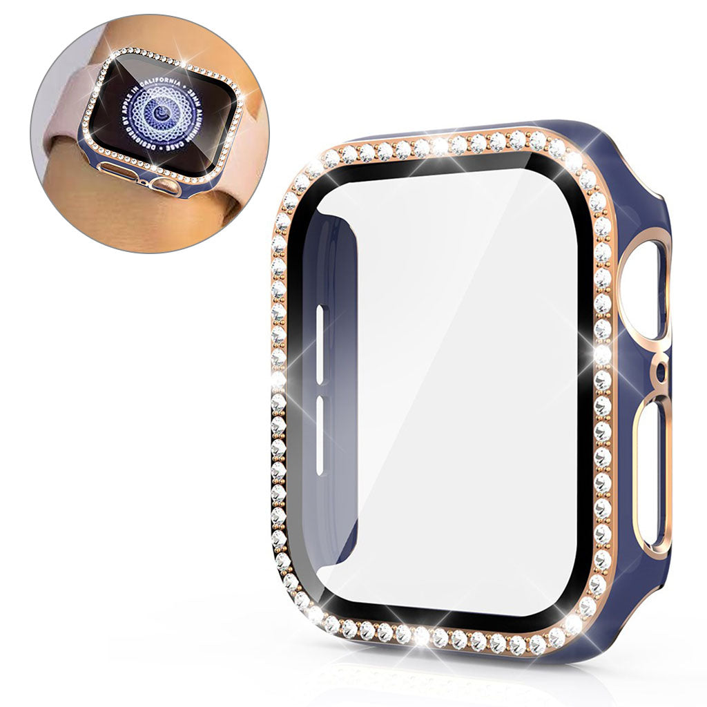 Super Fed Apple Watch 40mm Cover med Skærmbeskytter i Plastik, Rhinsten og Hærdet Glas - Blå#serie_10