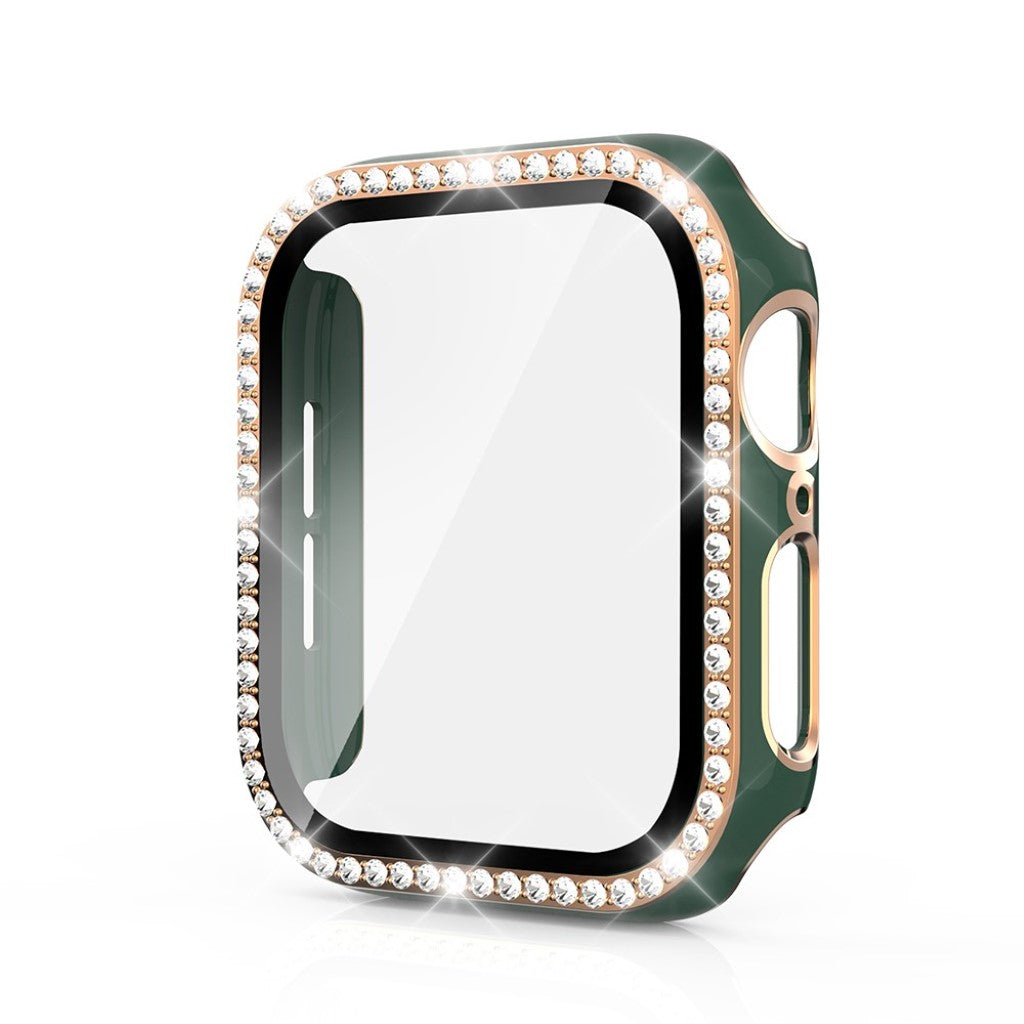 Super Fed Apple Watch 40mm Cover med Skærmbeskytter i Plastik, Rhinsten og Hærdet Glas - Grøn#serie_11