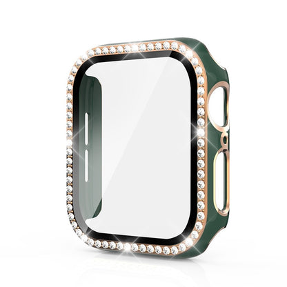 Super Fed Apple Watch 40mm Cover med Skærmbeskytter i Plastik, Rhinsten og Hærdet Glas - Grøn#serie_11