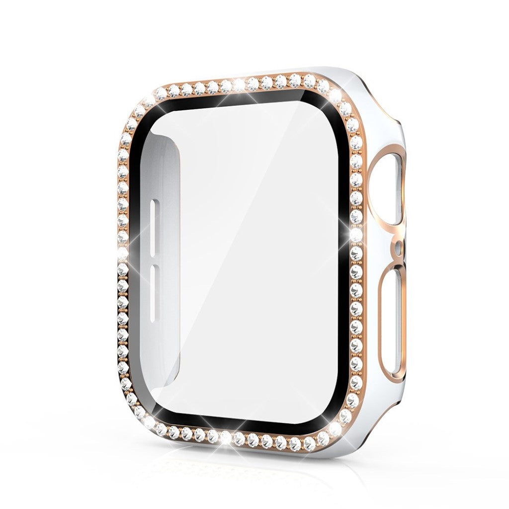 Super Fed Apple Watch 40mm Cover med Skærmbeskytter i Plastik, Rhinsten og Hærdet Glas - Hvid#serie_2