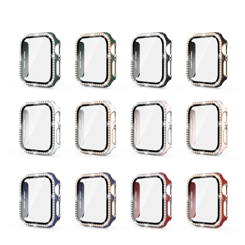 Super Fed Apple Watch 40mm Cover med Skærmbeskytter i Plastik, Rhinsten og Hærdet Glas - Sort#serie_6