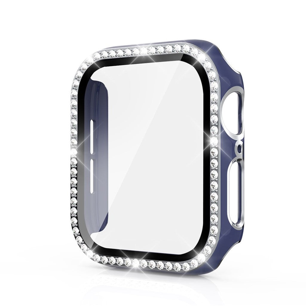 Super Fed Apple Watch 40mm Cover med Skærmbeskytter i Plastik, Rhinsten og Hærdet Glas - Blå#serie_9