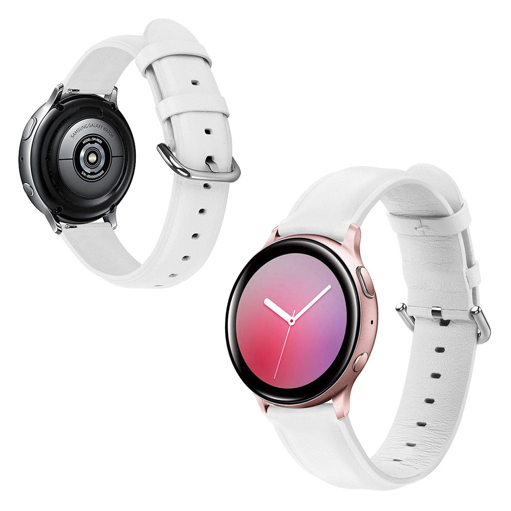 Fed Samsung Galaxy Watch Active 2 - 44mm Ægte læder Rem - Hvid#serie_1