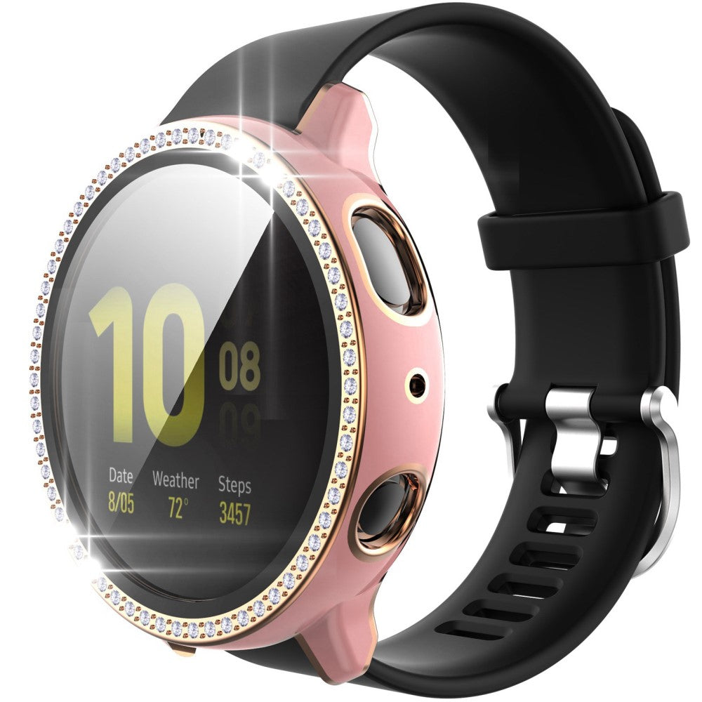 Fint Samsung Galaxy Watch Active 2 - 44mm Cover med Skærmbeskytter i Plastik, Rhinsten og Hærdet Glas - Pink#serie_2