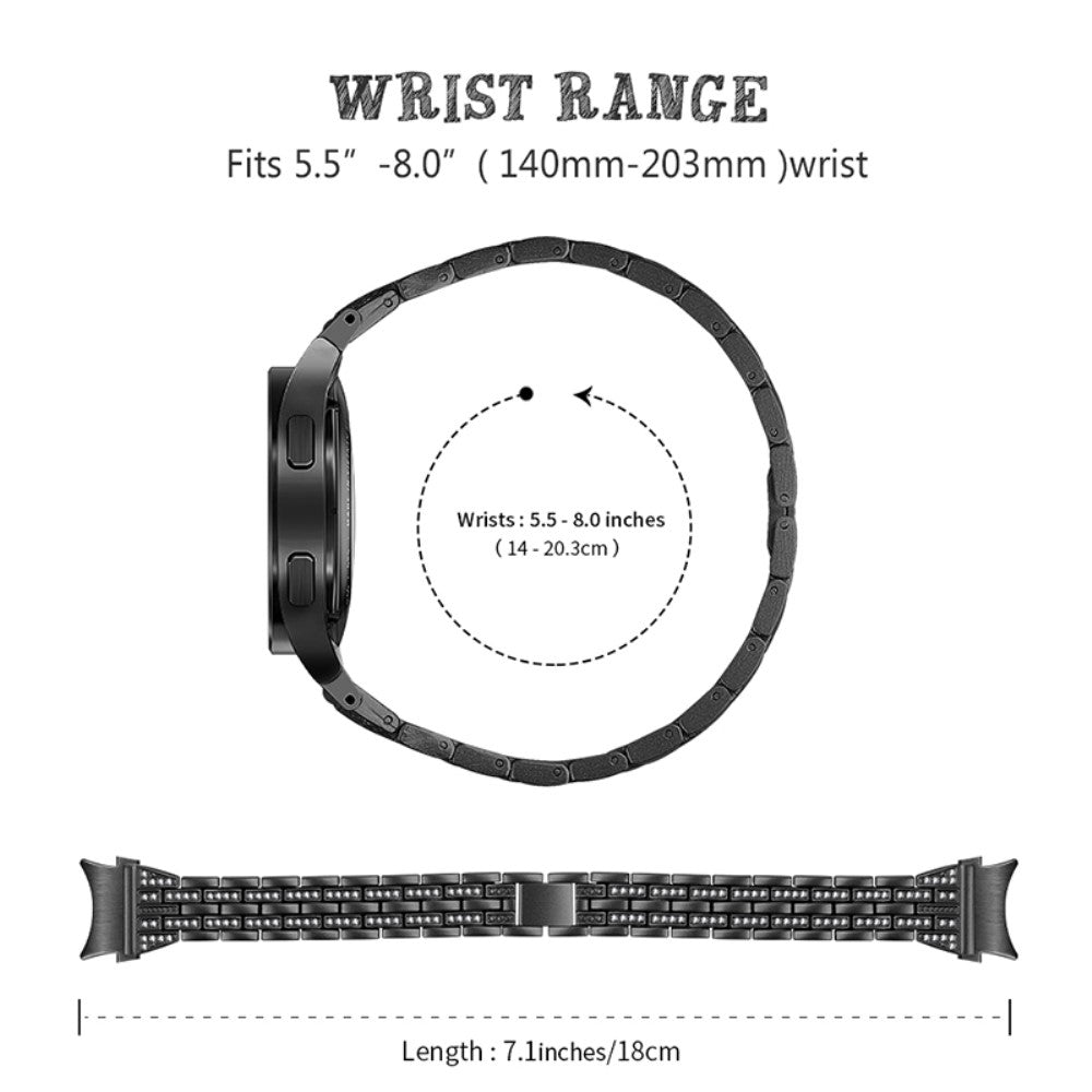 Tidsløst Universal Samsung Metal og  Rhinsten Urrem - Sort#serie_2