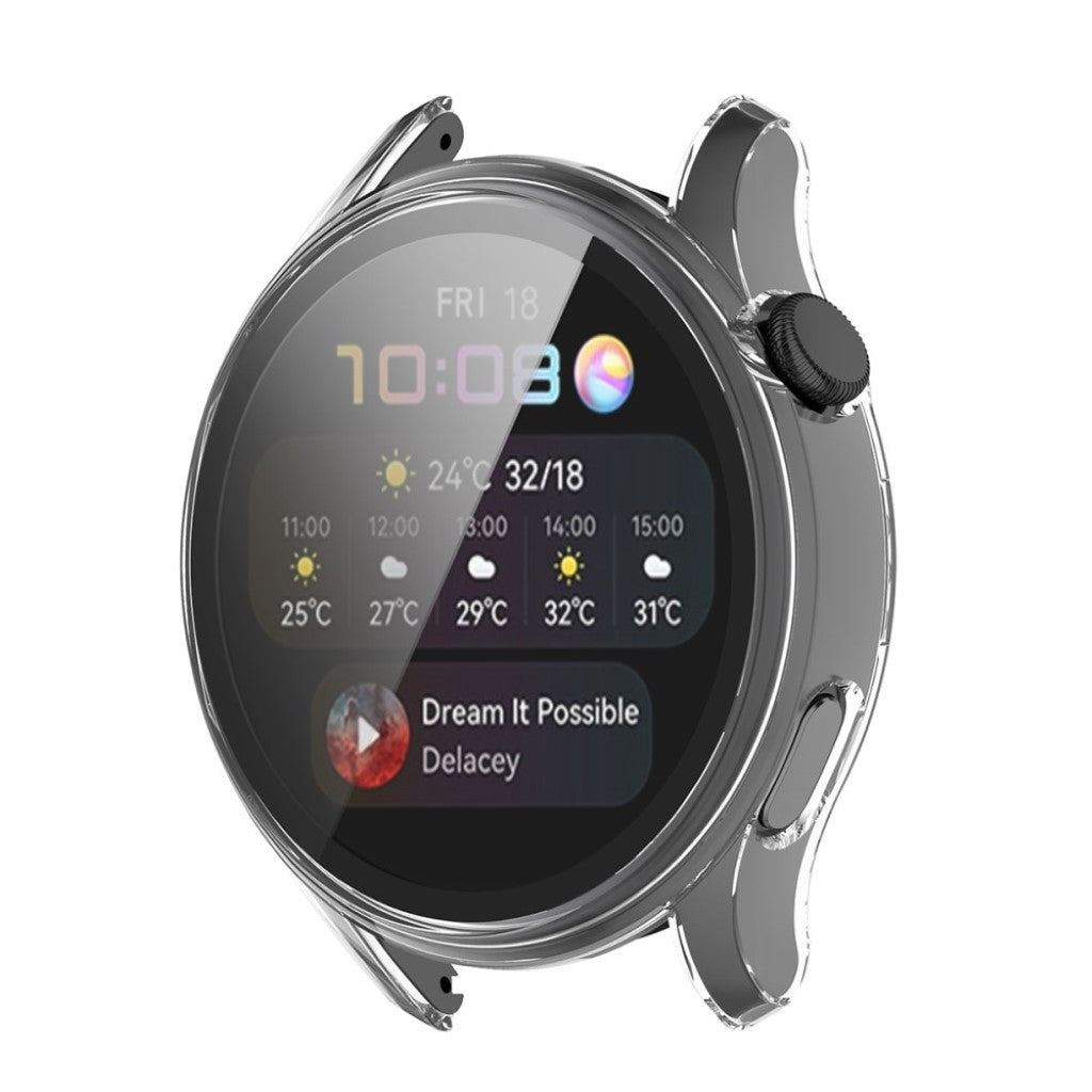 Godt Huawei Watch 3 Cover med Skærmbeskytter i Silikone og Hærdet Glas - Gennemsigtig#serie_3