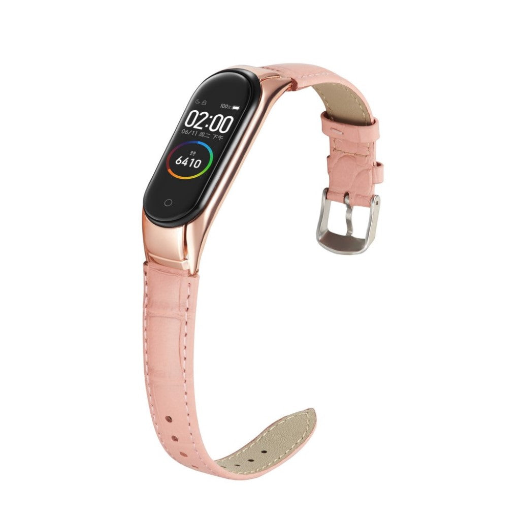  Xiaomi Mi Band 3 / Xiaomi Mi Smart Band 4 Ægte læder Rem - Pink#serie_5