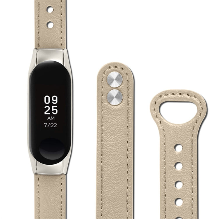  Xiaomi Mi Smart Band 6 / Xiaomi Mi Band 5 Ægte læder Urrem - Beige#serie_3