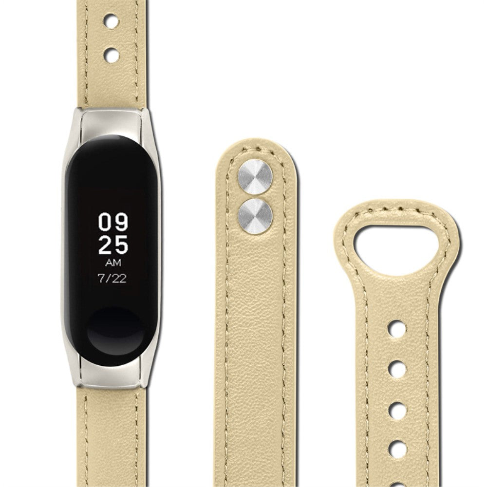  Xiaomi Mi Smart Band 6 / Xiaomi Mi Band 5 Ægte læder Urrem - Beige#serie_5