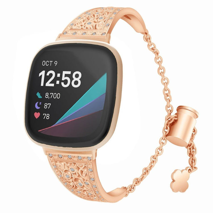 Yndigt Fitbit Versa 3 / Fitbit Sense Metal og Rhinsten Rem - Guld#serie_3