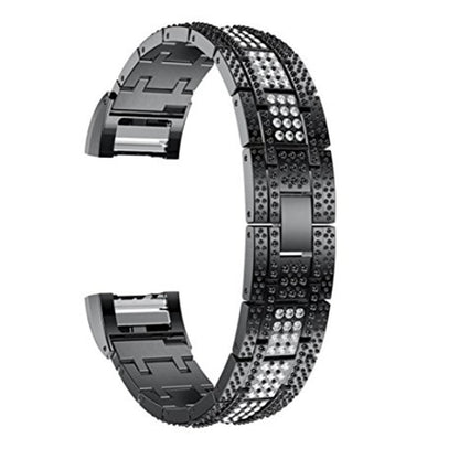 Super smuk Fitbit Charge 2 Metal og Rhinsten Rem - Sort#serie_1