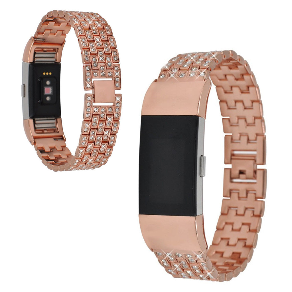 Rigtigt pænt Fitbit Charge 2 Metal og Rhinsten Rem - Pink#serie_3