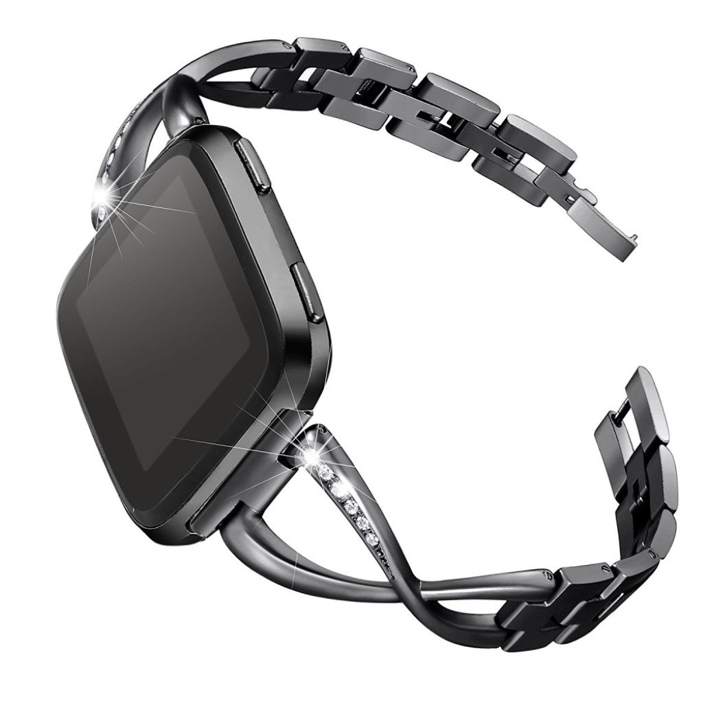 Vildt flot Fitbit Versa Metal og Rhinsten Rem - Sort#serie_4