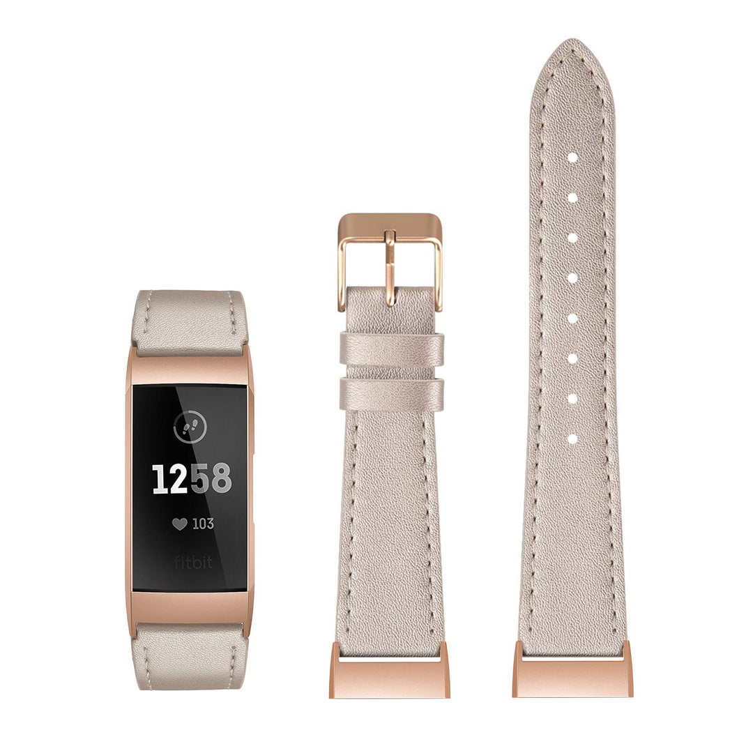 Rigtigt holdbart Fitbit Charge 3 Ægte læder Rem - Beige#serie_3