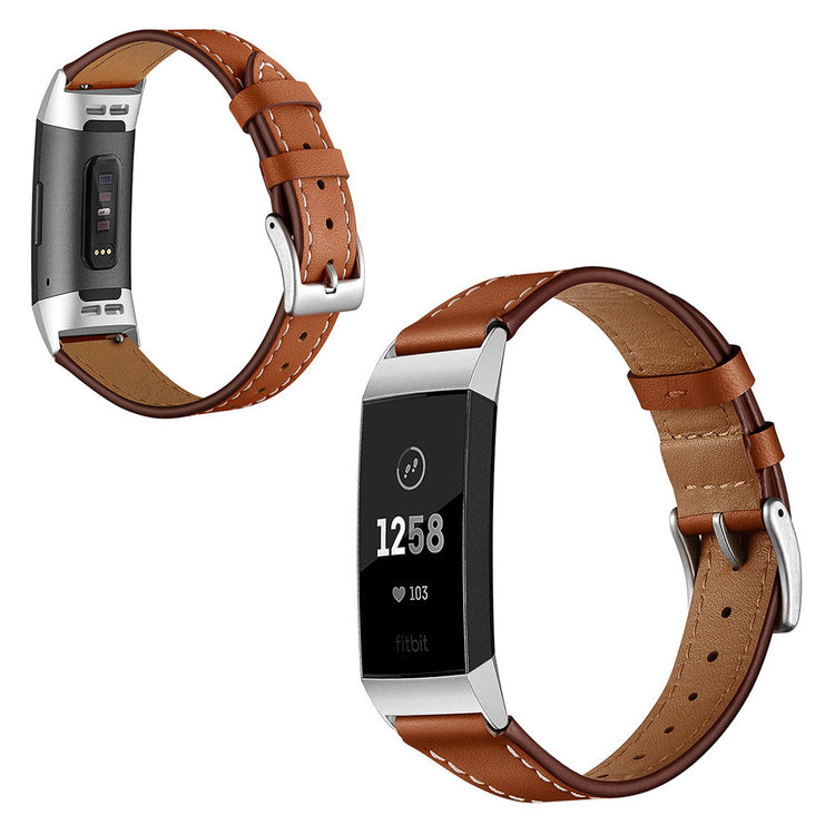 Vildt godt Fitbit Charge 3 Ægte læder Rem - Brun#serie_4