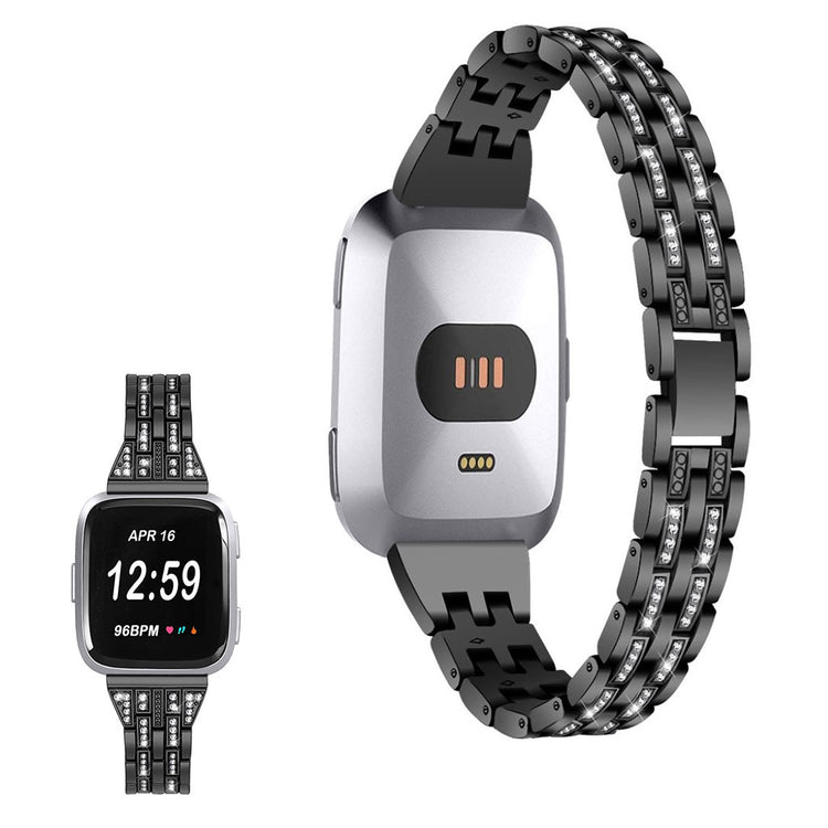 Mega fint Fitbit Versa Lite Metal og Rhinsten Rem - Sort#serie_1