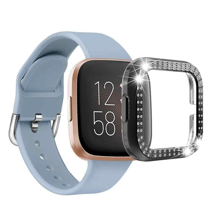 Fitbit Versa 2  Rhinsten og Silikone Bumper  - Sort#serie_3