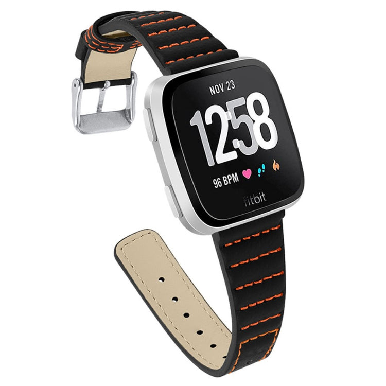 Mega flot Fitbit Versa 2 / Fitbit Versa Lite Ægte læder Rem - Sort#serie_4