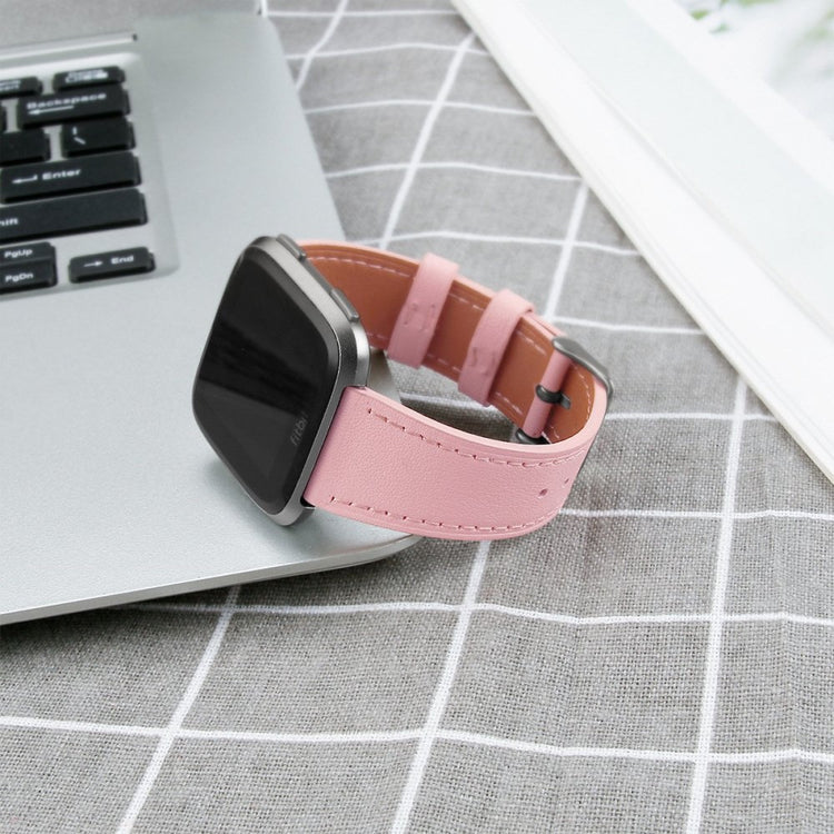 Elegant Fitbit Versa 2 / Fitbit Versa Lite Ægte læder Urrem - Pink#serie_2