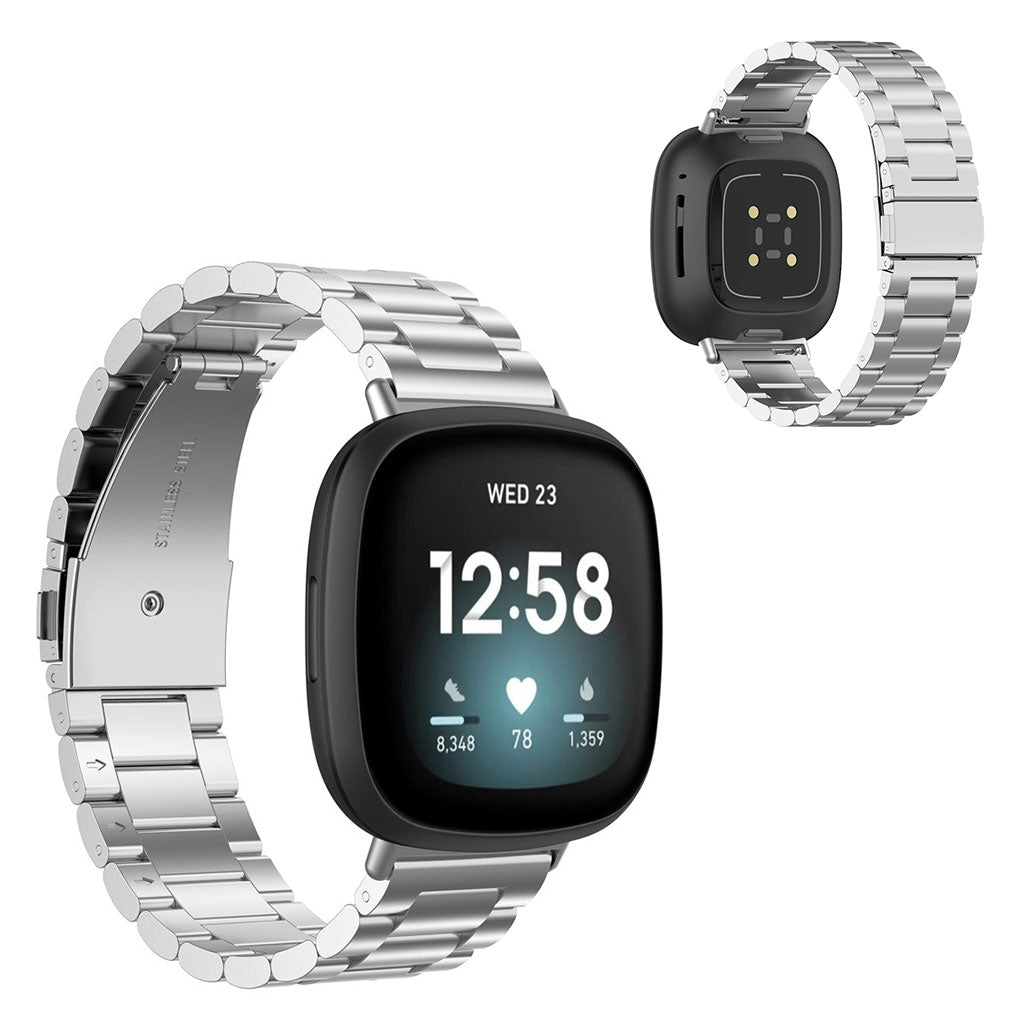 Rigtigt fed Fitbit Versa 3 / Fitbit Sense Metal Rem - Sølv#serie_2