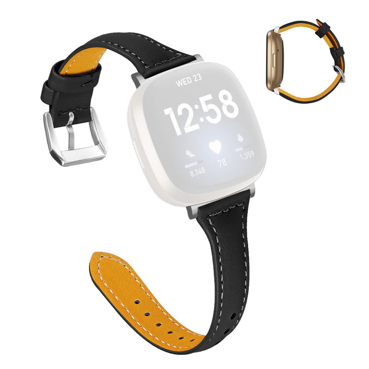 Stilren Fitbit Versa 3 / Fitbit Sense Ægte læder Rem - Sort#serie_1