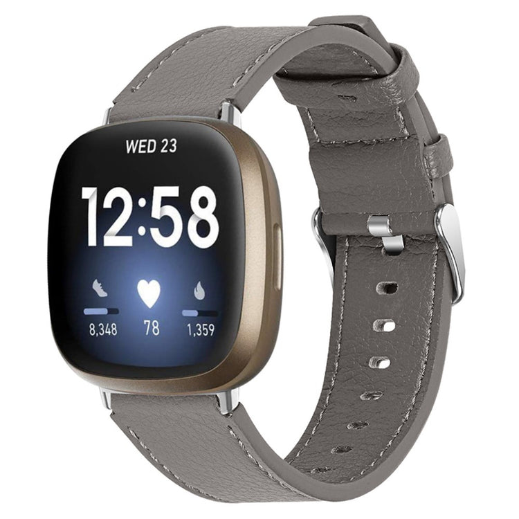 Vildt cool Fitbit Versa 3 Ægte læder Rem - Sølv#serie_3