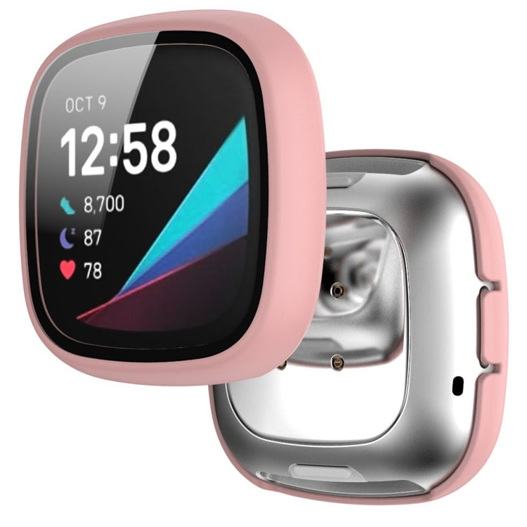 Super Pænt Fitbit Versa 3 Cover med Skærmbeskytter i Plastik og Hærdet Glas - Pink#serie_1