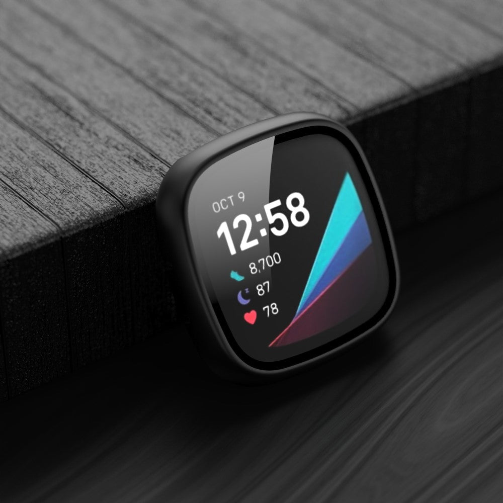 Super Pænt Fitbit Versa 3 Cover med Skærmbeskytter i Plastik og Hærdet Glas - Sort#serie_2