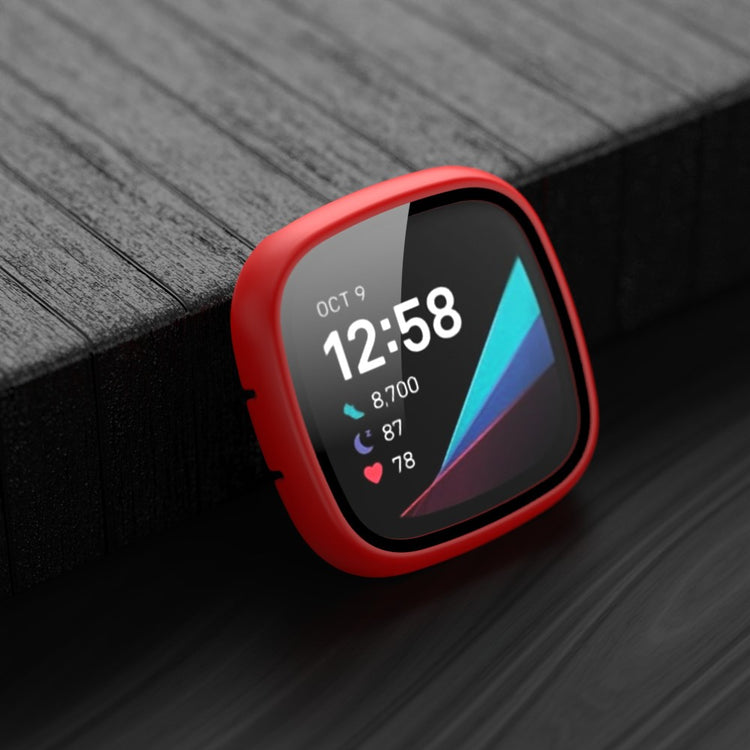 Super Pænt Fitbit Versa 3 Cover med Skærmbeskytter i Plastik og Hærdet Glas - Rød#serie_4