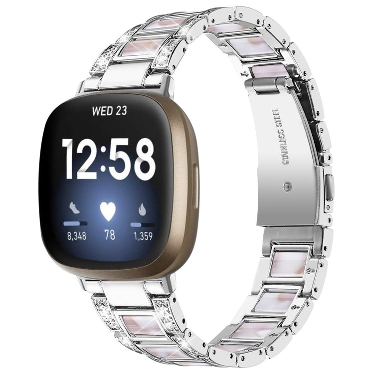 Skøn Fitbit Versa 3 Metal og Rhinsten Rem - Sølv#serie_8