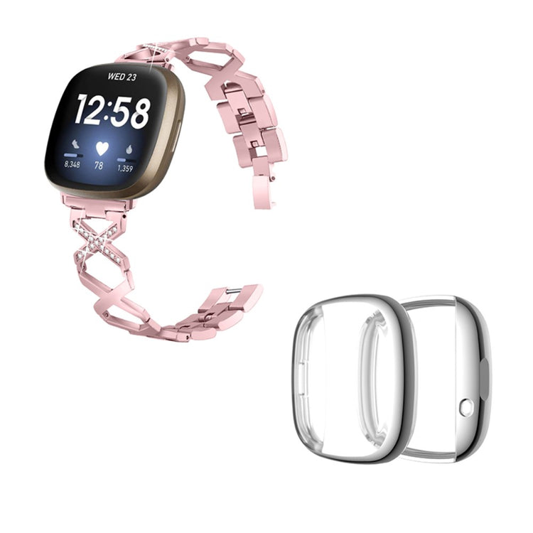 Fitbit Sense / Fitbit Versa 3 Metal Rem med Cover - Pink#serie_3