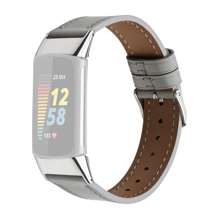 Sølv Fitbit Charge 5 Ægte Læder Urrem#serie_4