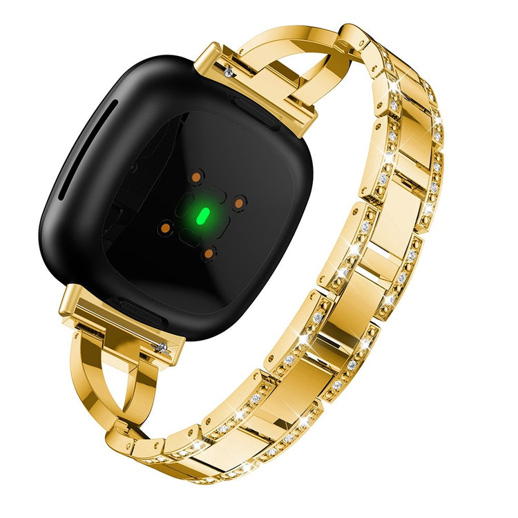 Sejt Fitbit Sense 2 / Fitbit Versa 4 Metal og Rhinsten Rem - Guld#serie_2