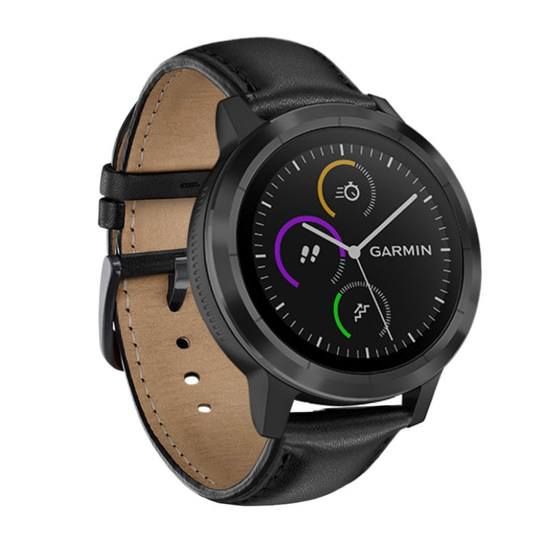 Fed Garmin Vivoactive 3 / Garmin Vivomove HR Ægte læder Rem - Sort#serie_1