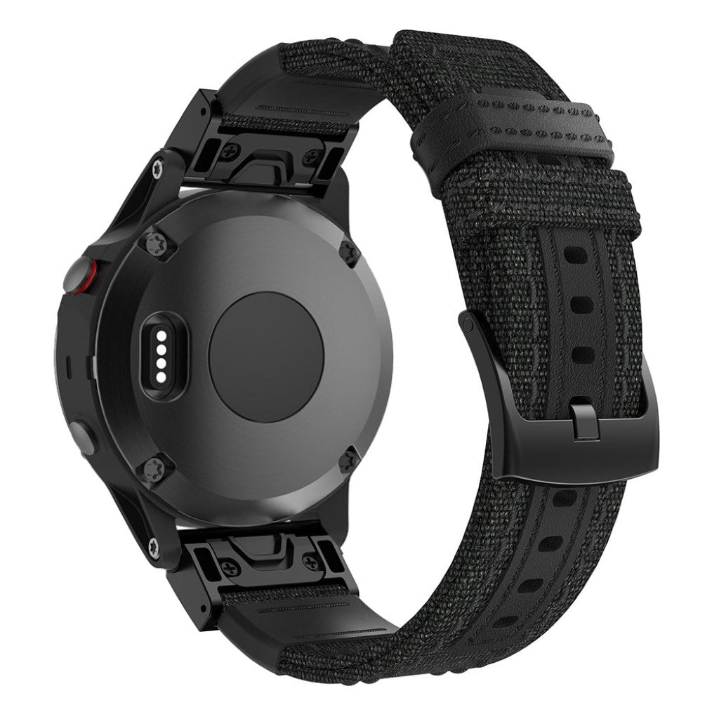 Nydelig Garmin Fenix 5 / Garmin Fenix 5 Plus Ægte læder Rem - Sort#serie_1