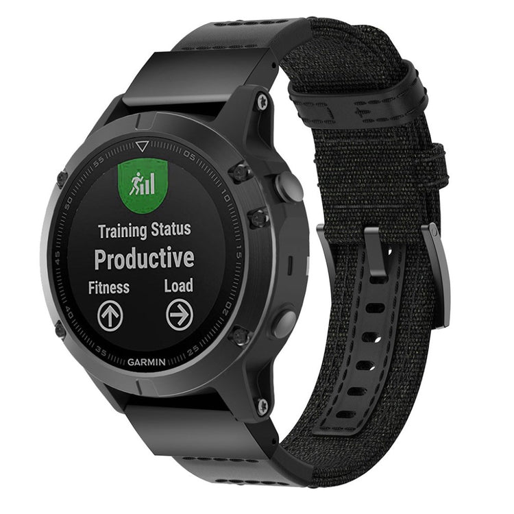 Nydelig Garmin Fenix 5 / Garmin Fenix 5 Plus Ægte læder Rem - Sort#serie_1